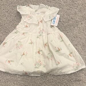 Carter's Cream Dress with Pink Floral & Brown Bunny Print
